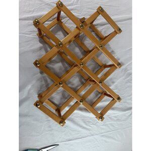 Vintage Expandable Wooden Wine Rack With Brass Accents